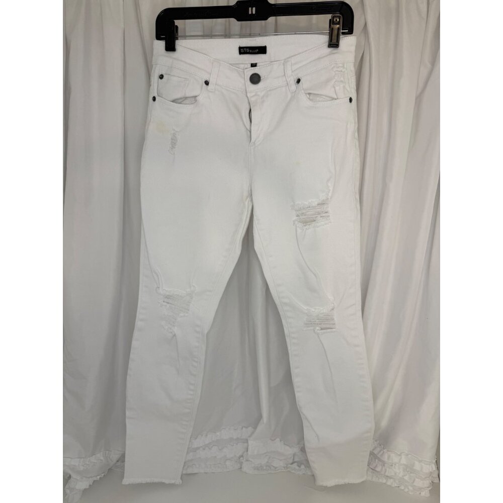 STS Blue Womens Distressed White Skinny Jeans Size 28